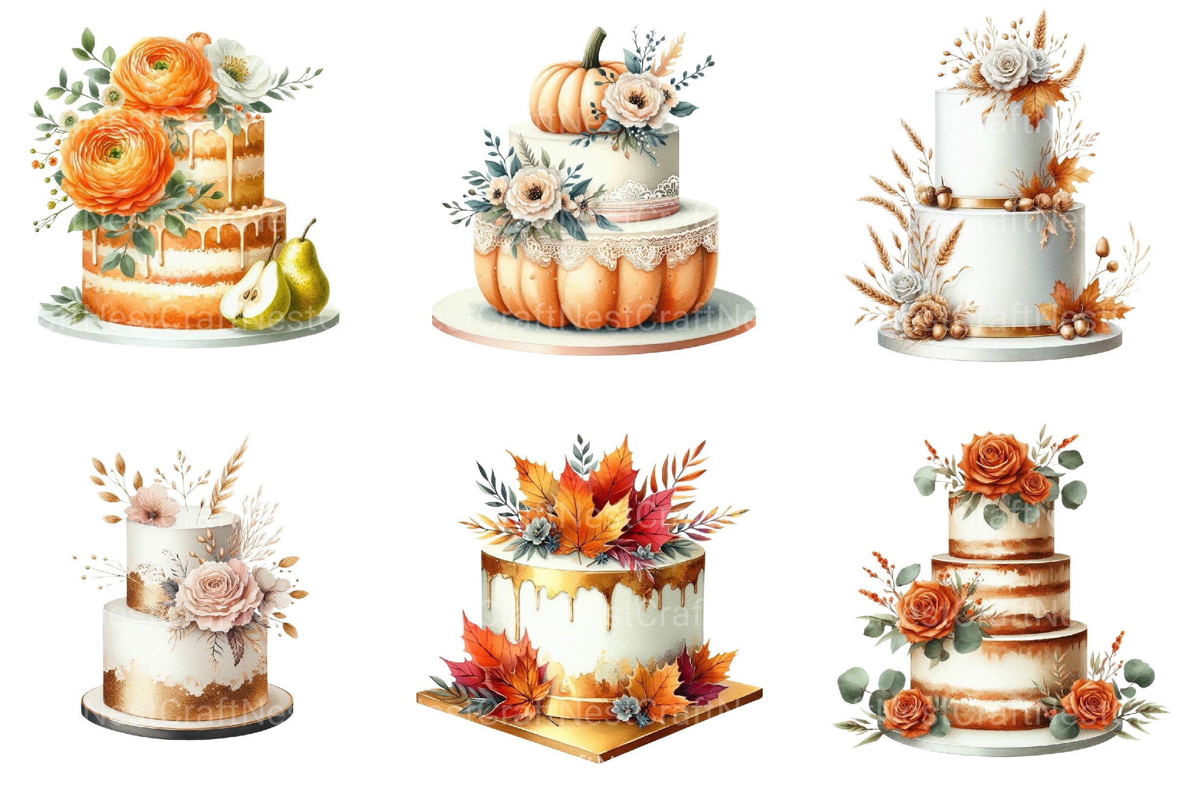 Autumn Wedding Cake Clipart Bundle 77 - CraftNest - Digital Crafting and Art