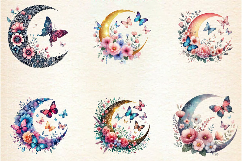 Butterfly and Flower Moon Clipart Bundle - CraftNest - Digital Crafting and Art