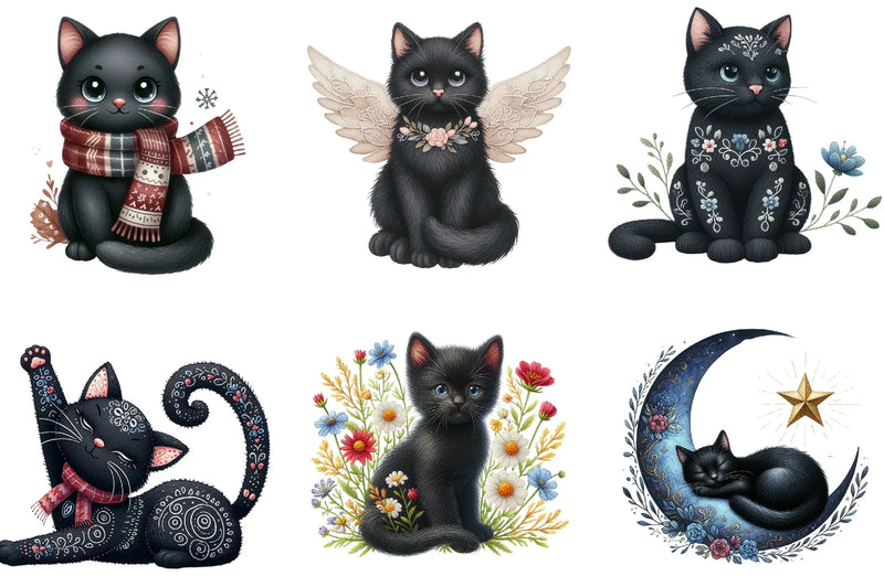Embroidered Black Cats Clipart Bundle - CraftNest - Digital Crafting and Art