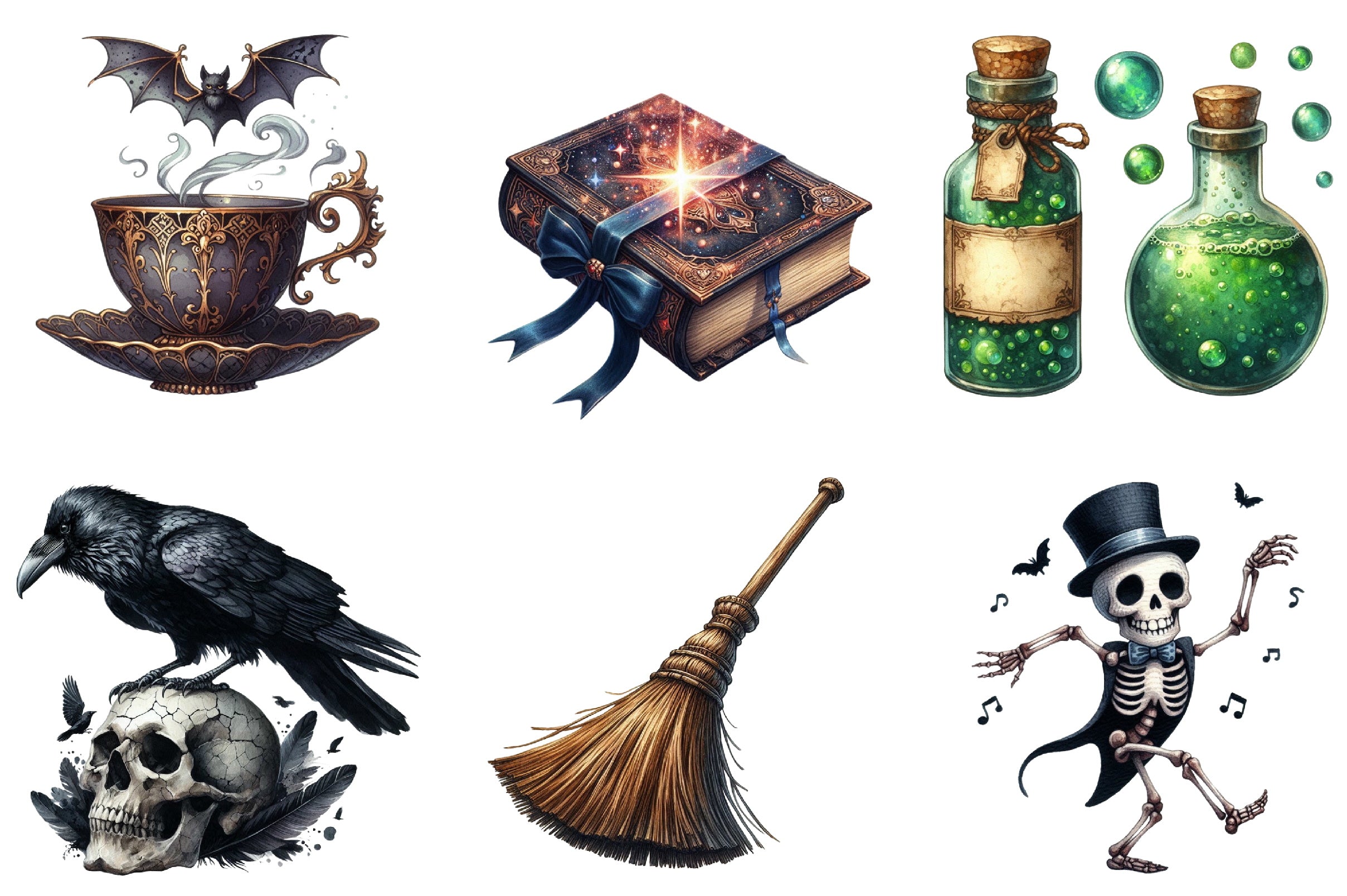 Vintage Halloween Stickers Clipart Bundle