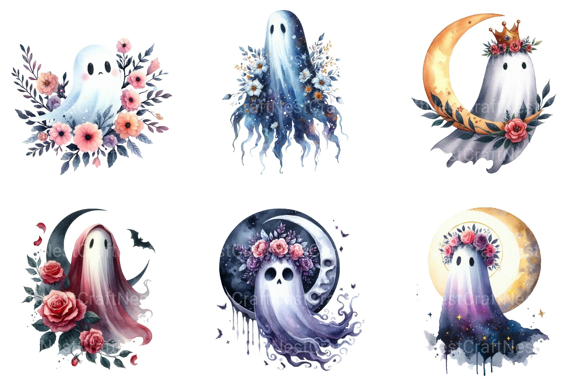Floral Phantom Moonlight Halloween Clipart Bundle - CraftNest - Digital Crafting and Art