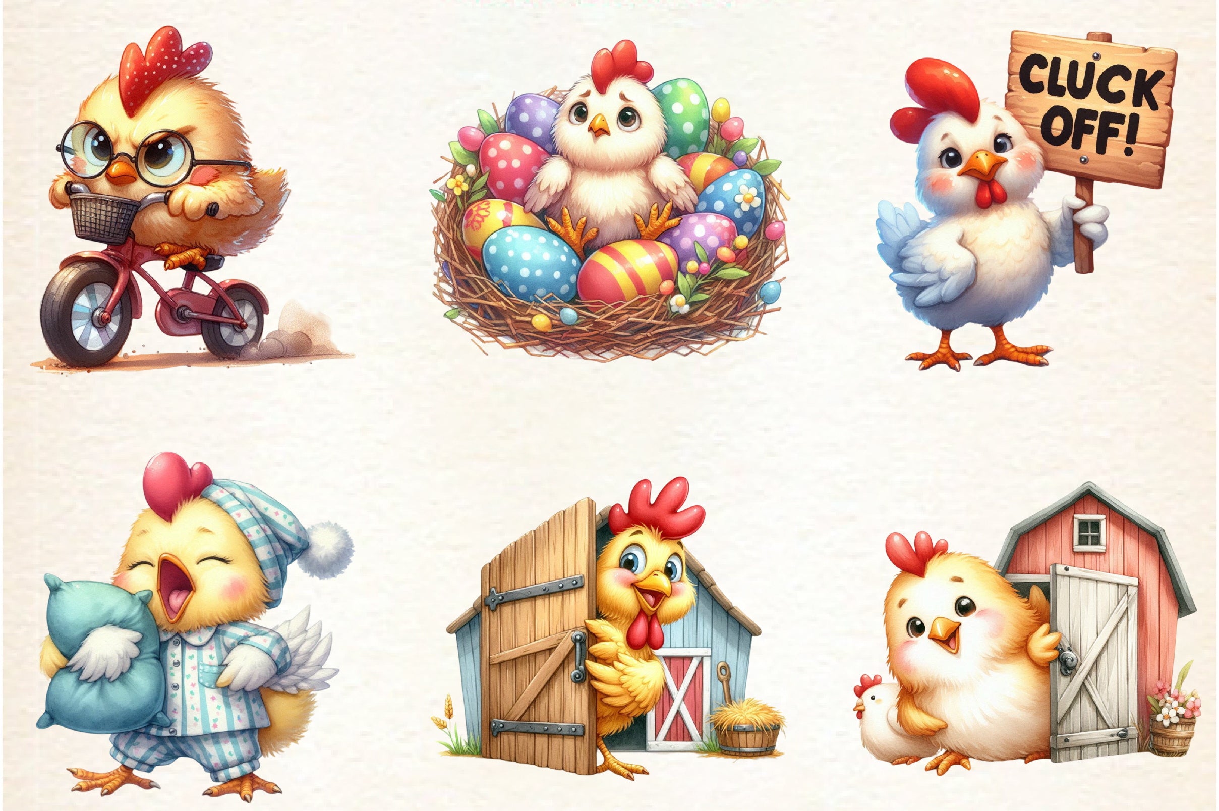Funny Chicken Crazy Clipart Bundle