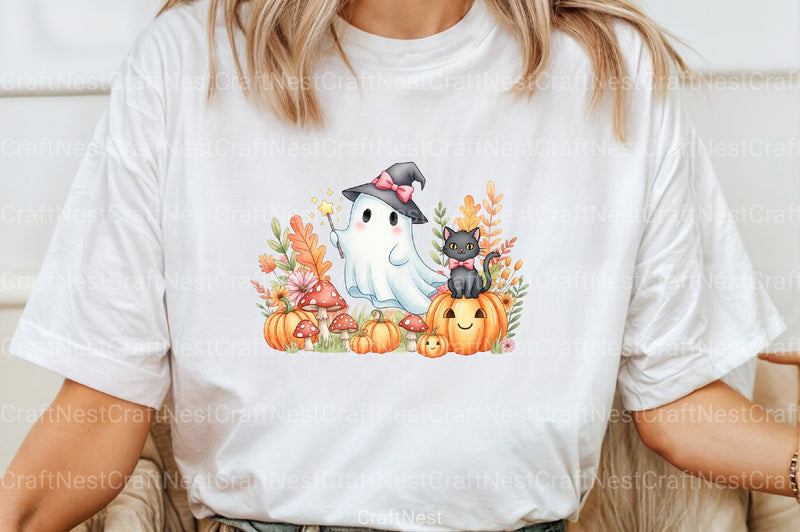 Halloween Cute Ghost Witch Cat Clipart Bundle - CraftNest - Digital Crafting and Art