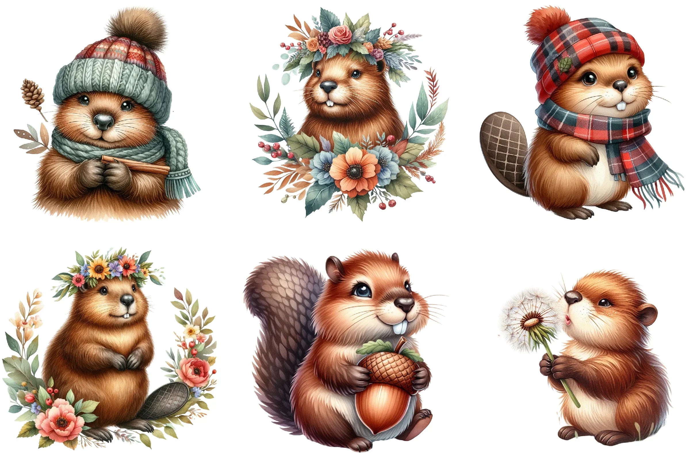 Cute Beaver Woodland Animals Clipart Bundle - CraftNest - Digital Crafting and Art