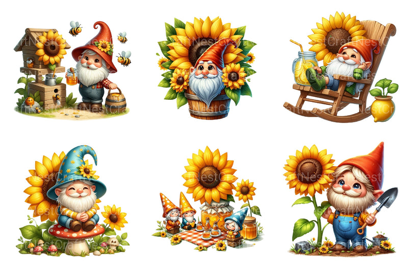 Summer Garden Sunflower Gnome Clipart Bundle - CraftNest - Digital Crafting and Art