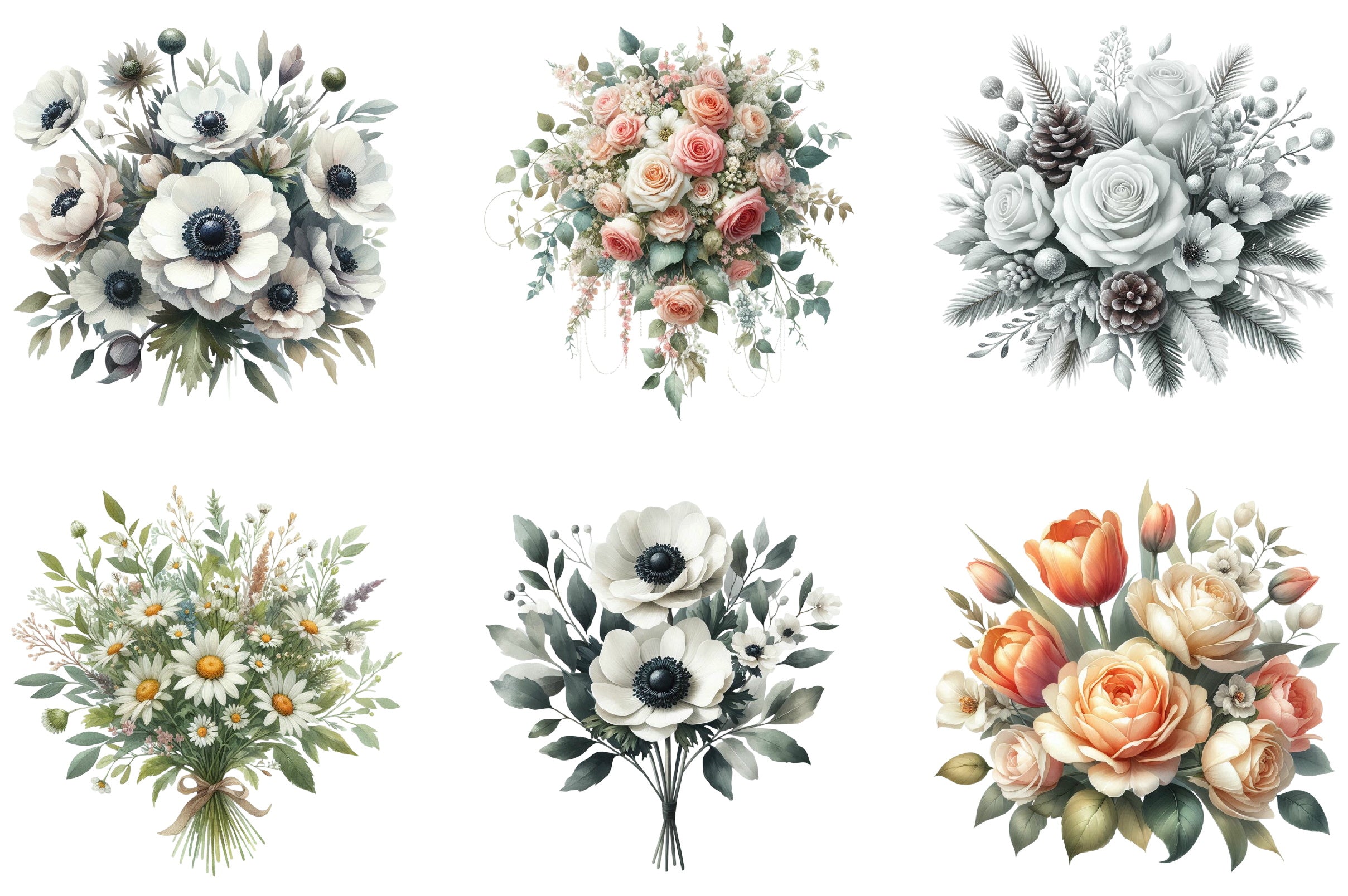 Wedding Flower Bouquet Clipart Bundle