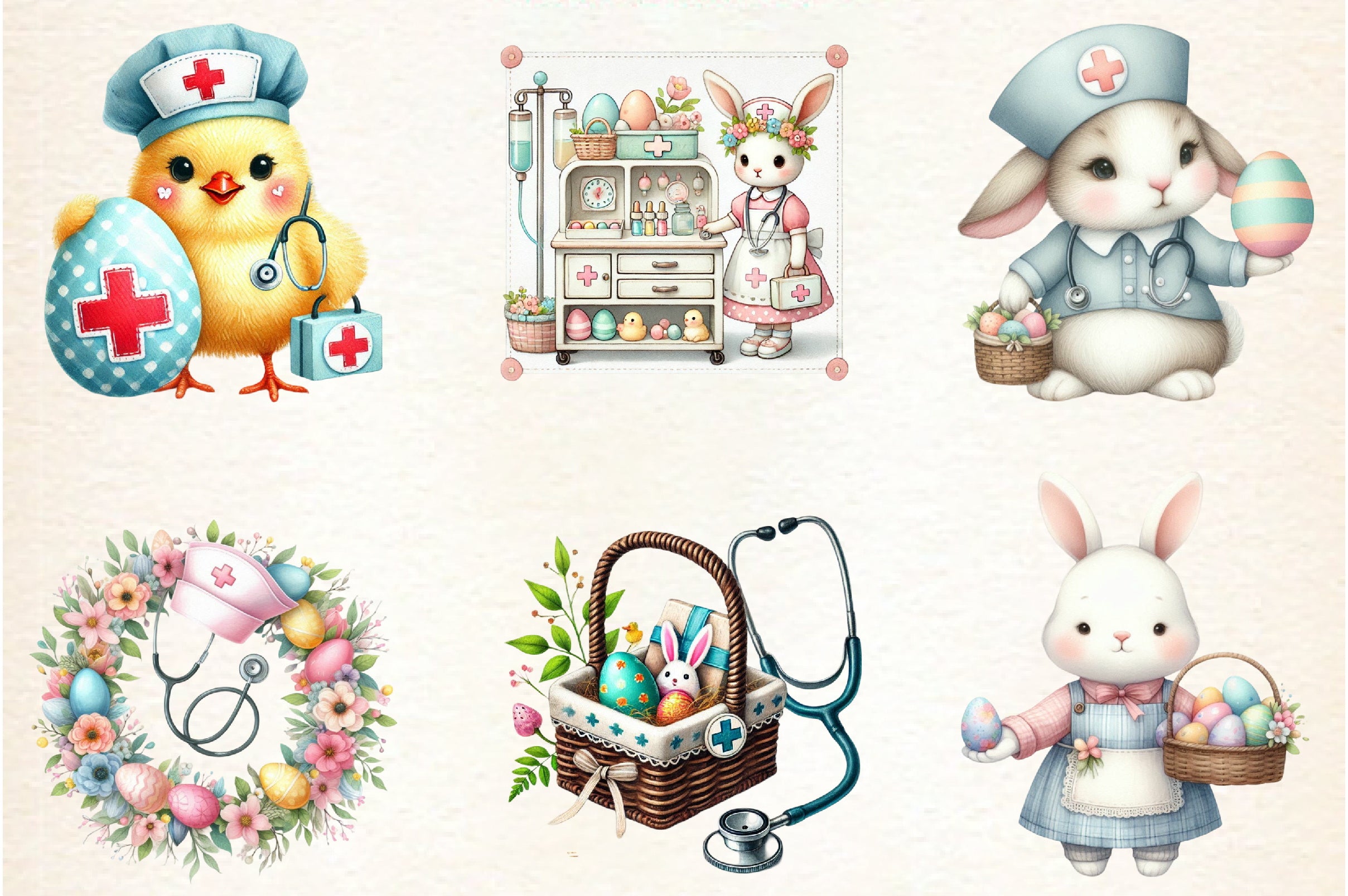 Retro Easter Nurse Clipart Bundle