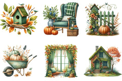 Green Autumn Cottage Clipart Bundle - CraftNest - Digital Crafting and Art