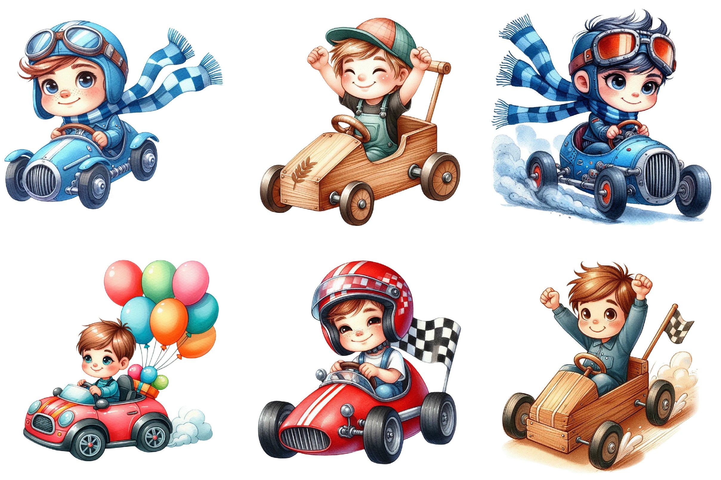 Cute Boy Race Car Clipart Bundle