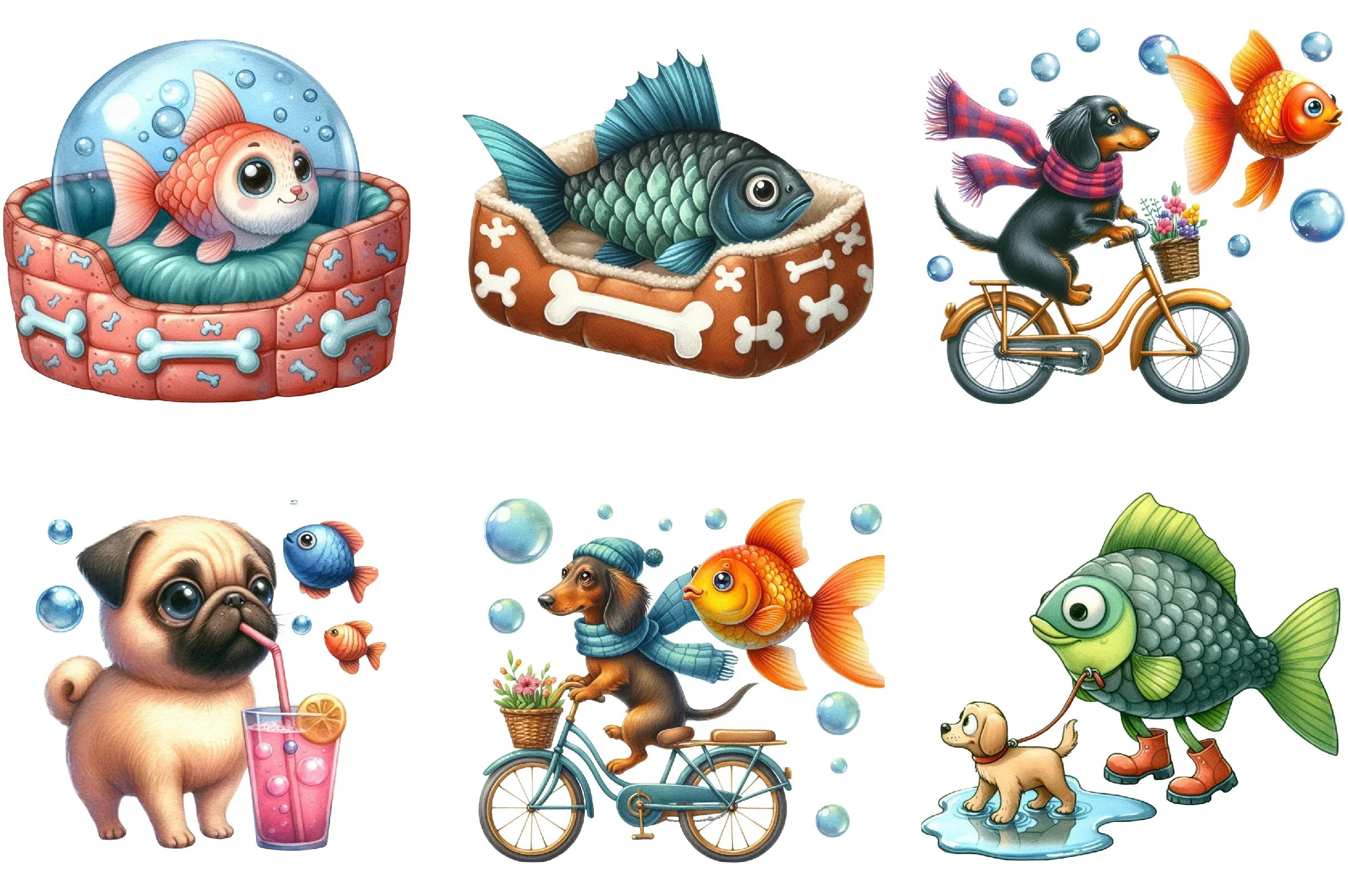 Quirky Dog and Fish Clipart Bundle - CraftNest - Digital Crafting and Art