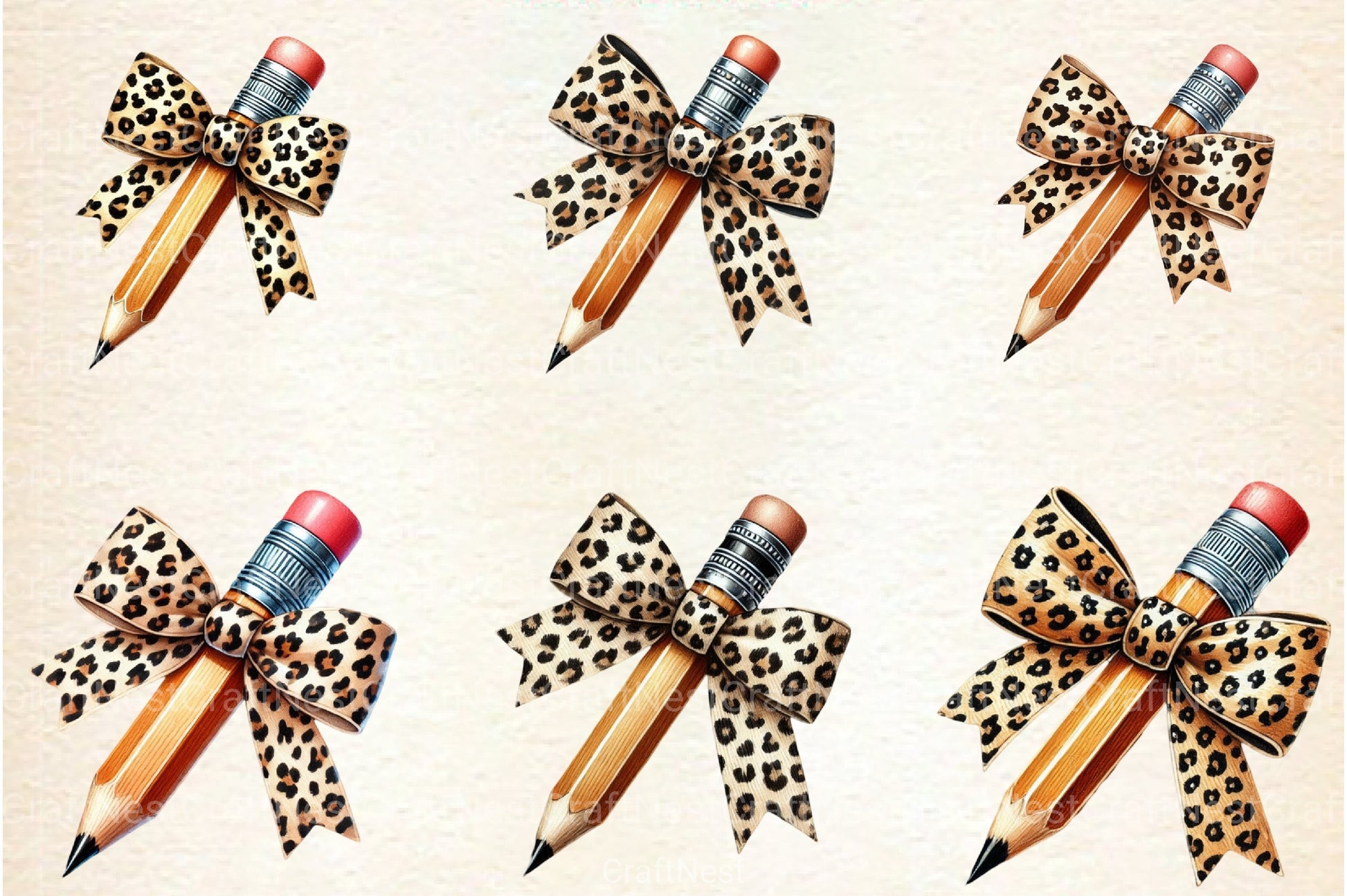 Leopard Bow Pencil Teacher Clipart Bundle - CraftNest - Digital Crafting and Art
