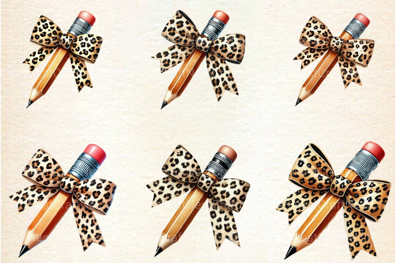 Leopard Bow Pencil Teacher Clipart Bundle - CraftNest - Digital Crafting and Art
