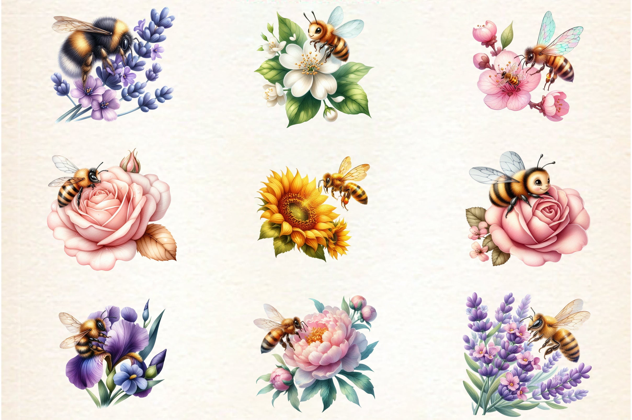 Bee Flowers Clipart Bundle