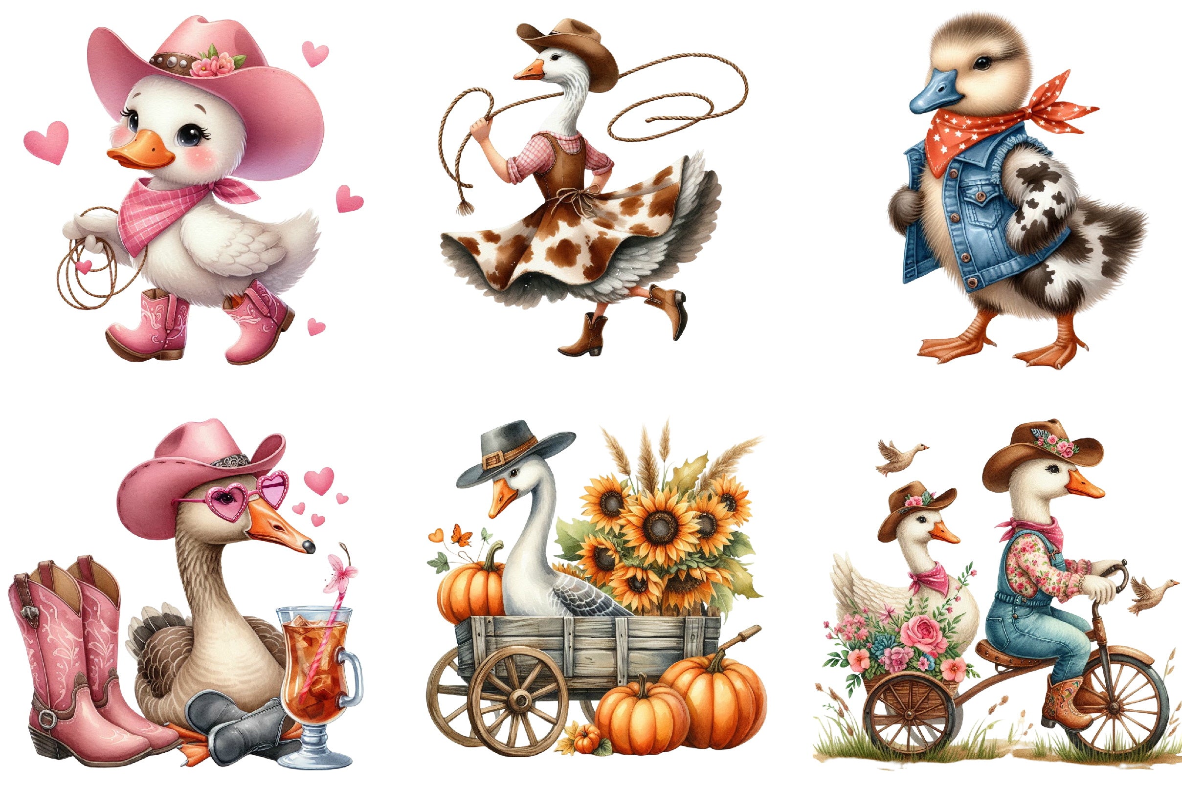 Cute Cowgirl Goose Clipart Bundle
