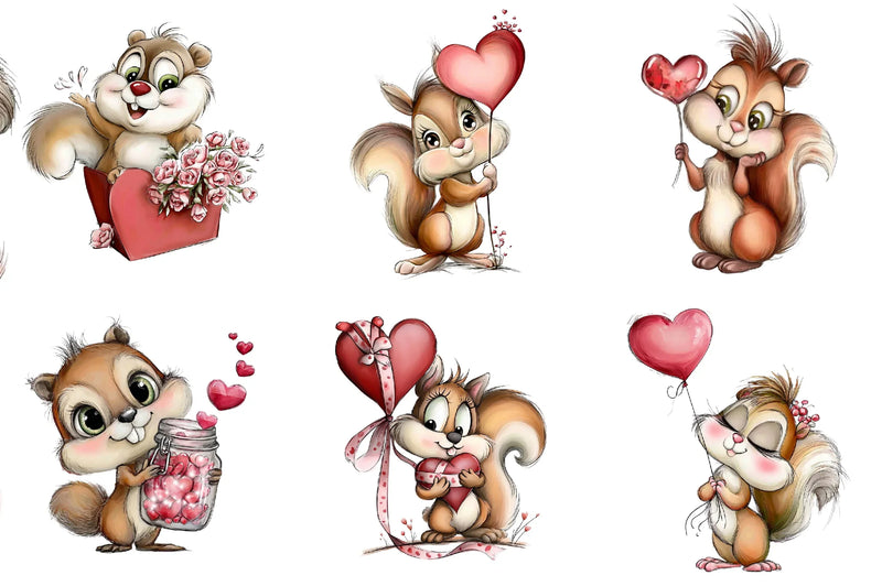 Sweetheart Squirrels Clipart Bundle - CraftNest - Digital Crafting and Art