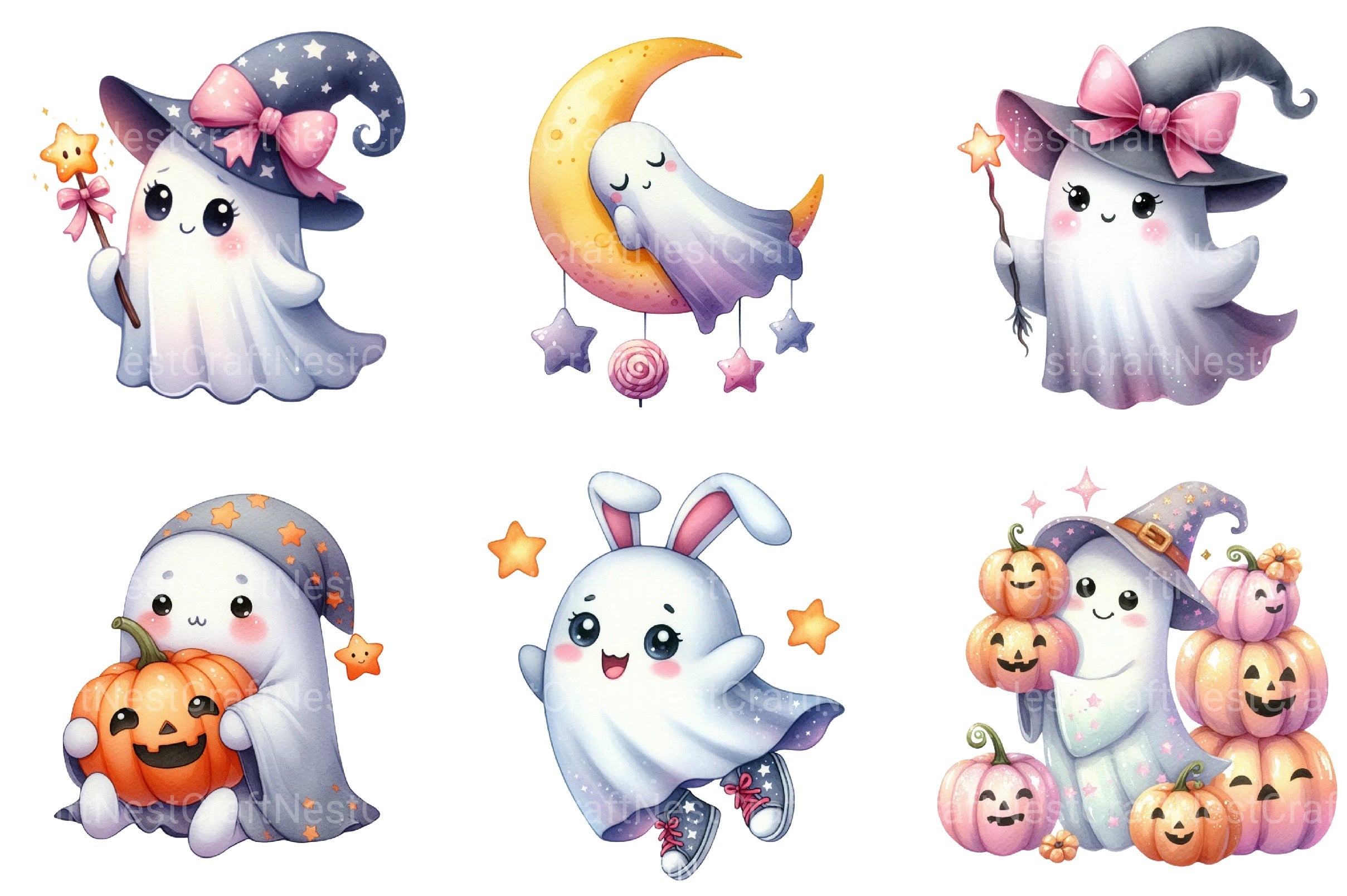 Halloween Cute Ghost Clipart Bundle 99 - CraftNest - Digital Crafting and Art