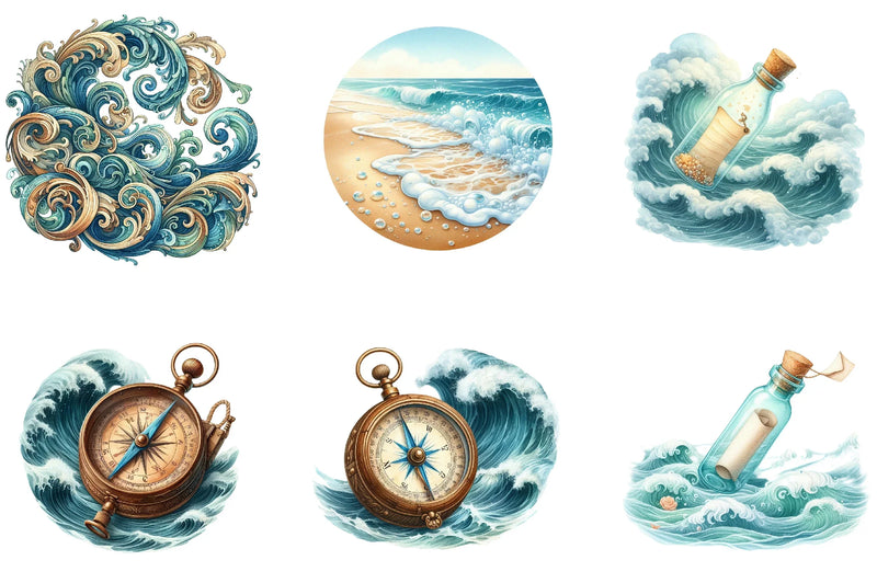 Vintage Ocean Waves Clipart Bundle - CraftNest - Digital Crafting and Art