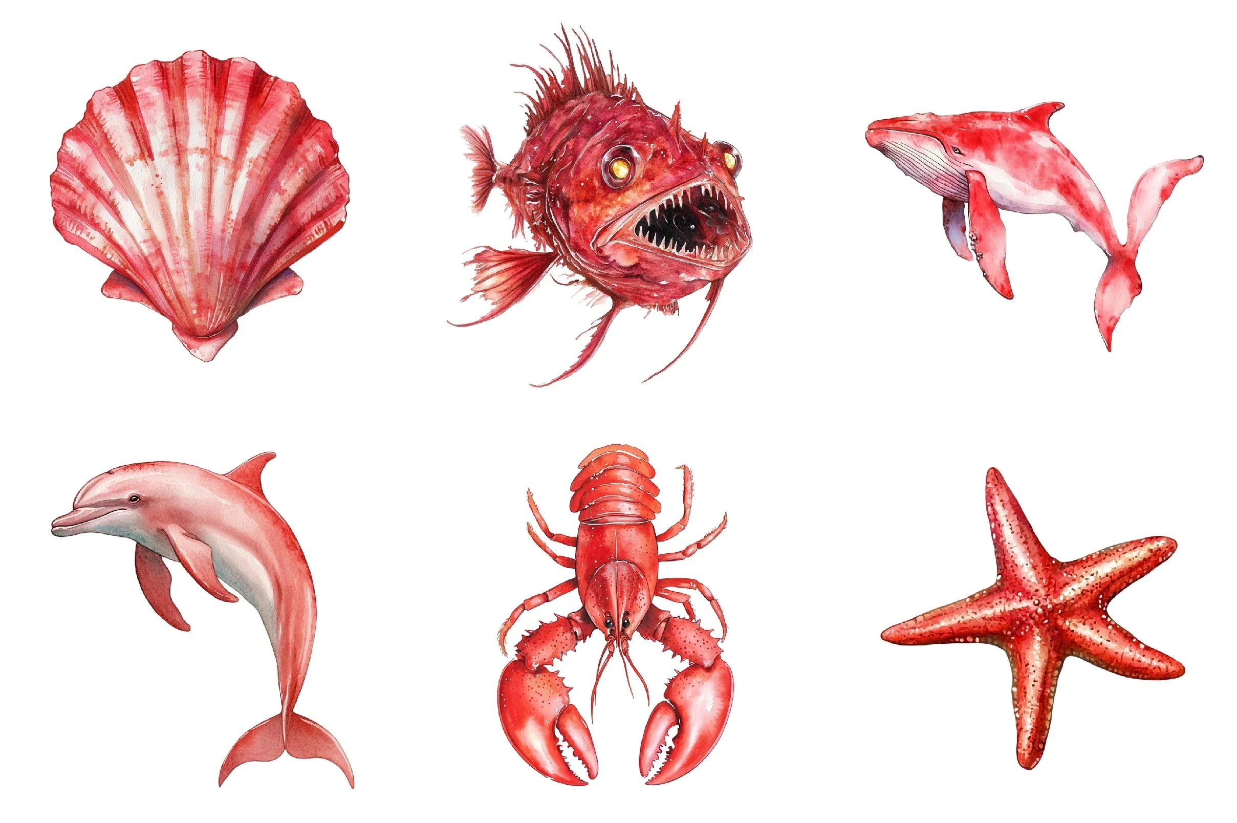 Red Ocean Animals Clipart Bundle - CraftNest - Digital Crafting and Art