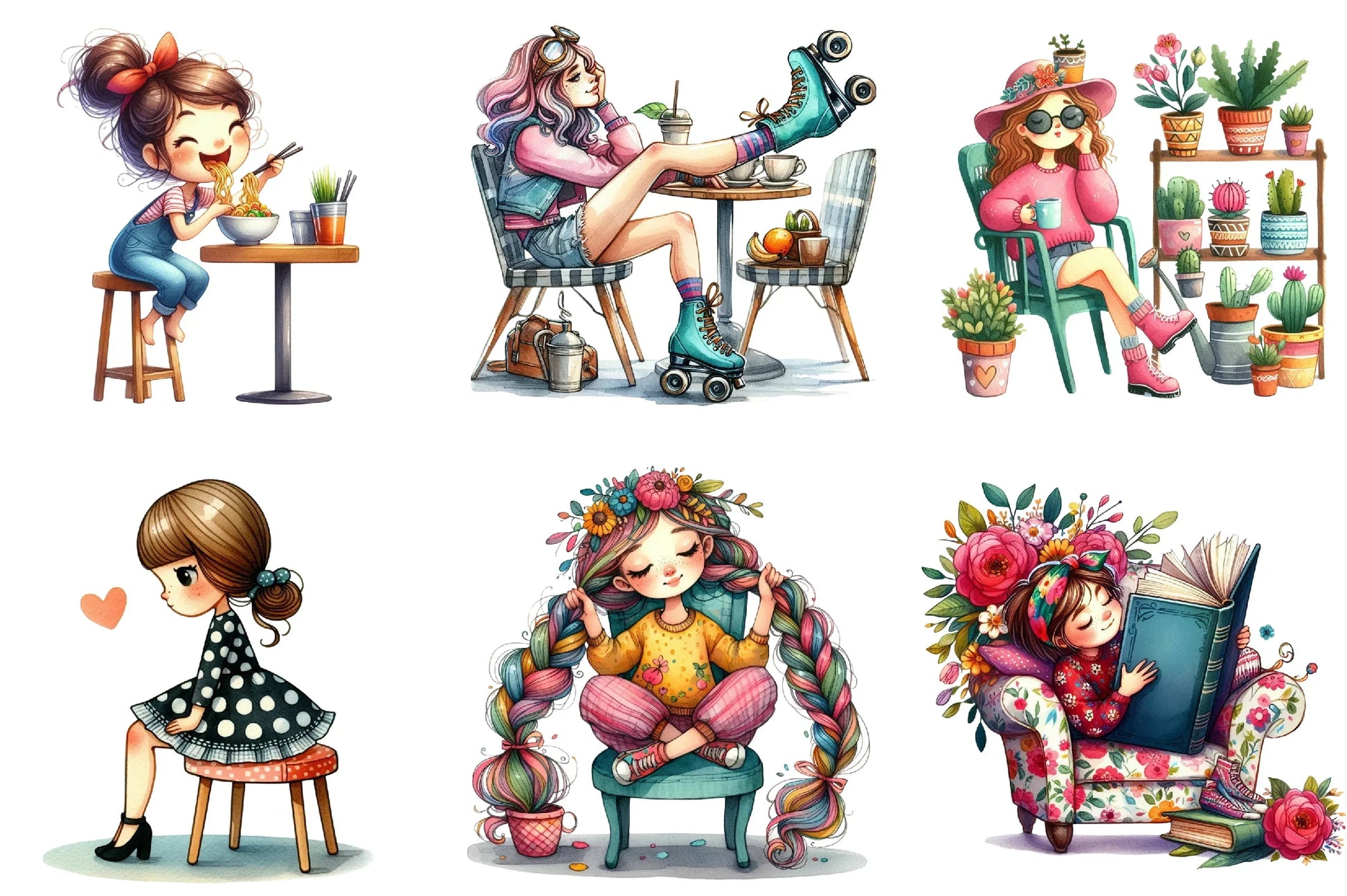 Quirky Girl with Chair Clipart Bundle - CraftNest - Digital Crafting and Art