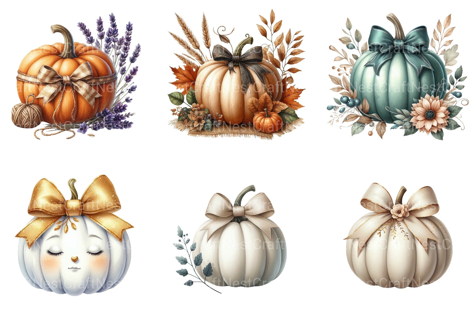 Autumn Pumpkin & Bow Clipart Bundle - CraftNest - Digital Crafting and Art
