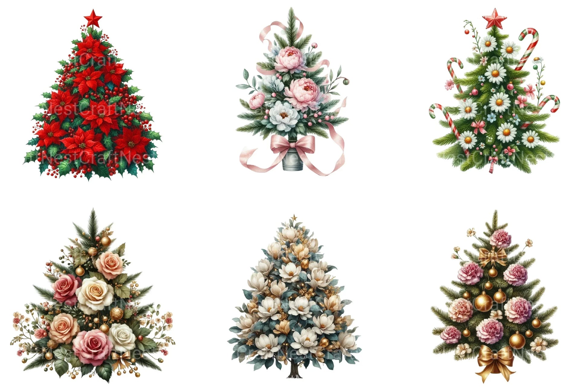 Floral Christmas Tree Clipart Bundle - CraftNest - Digital Crafting and Art