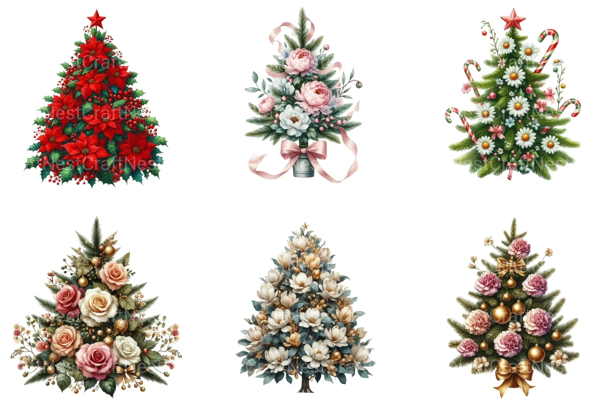 Floral Christmas Tree Clipart Bundle - CraftNest - Digital Crafting and Art