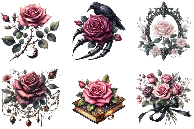 Pink Gothic Roses Clipart Bundle - CraftNest - Digital Crafting and Art