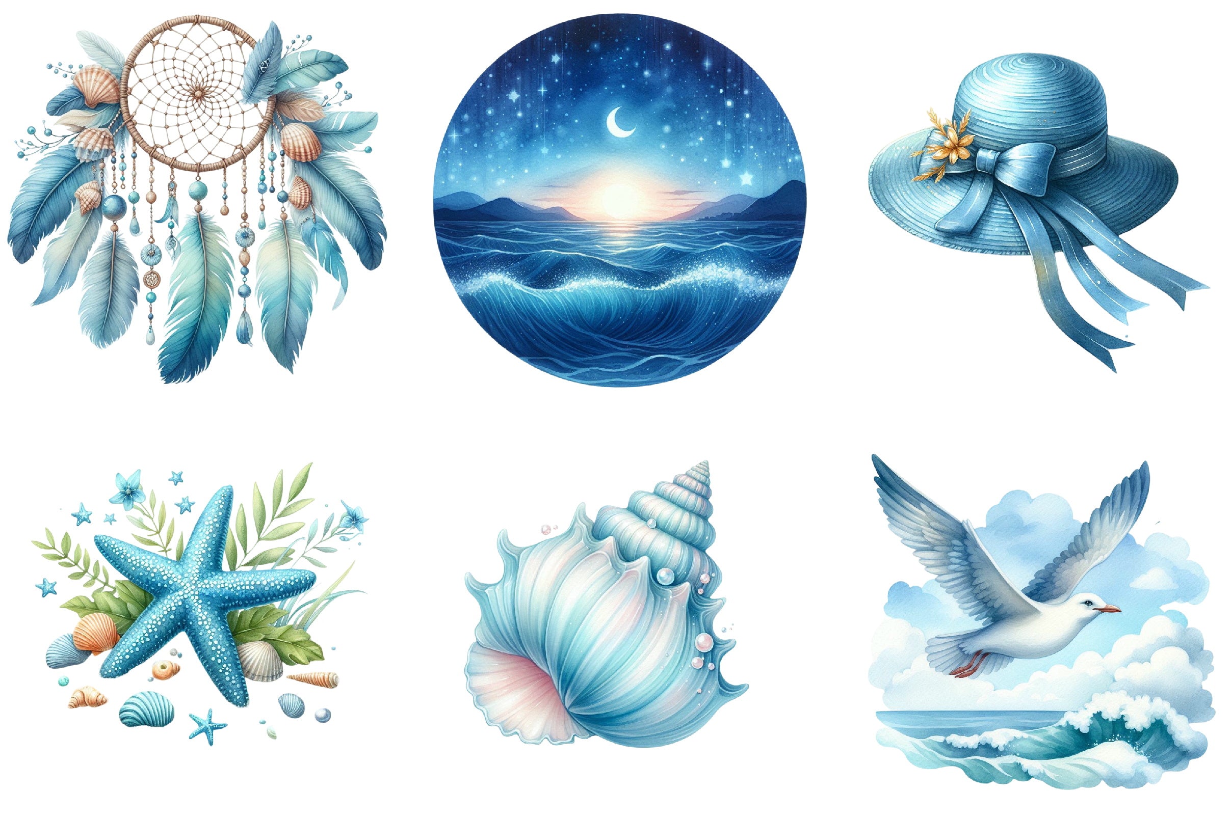 Blue Summer Beach Clipart Bundle