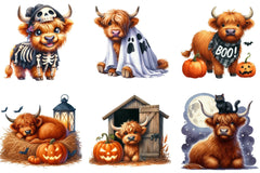 Cute Halloween Highland Cow Clipart Bundle - CraftNest - Digital Crafting and Art