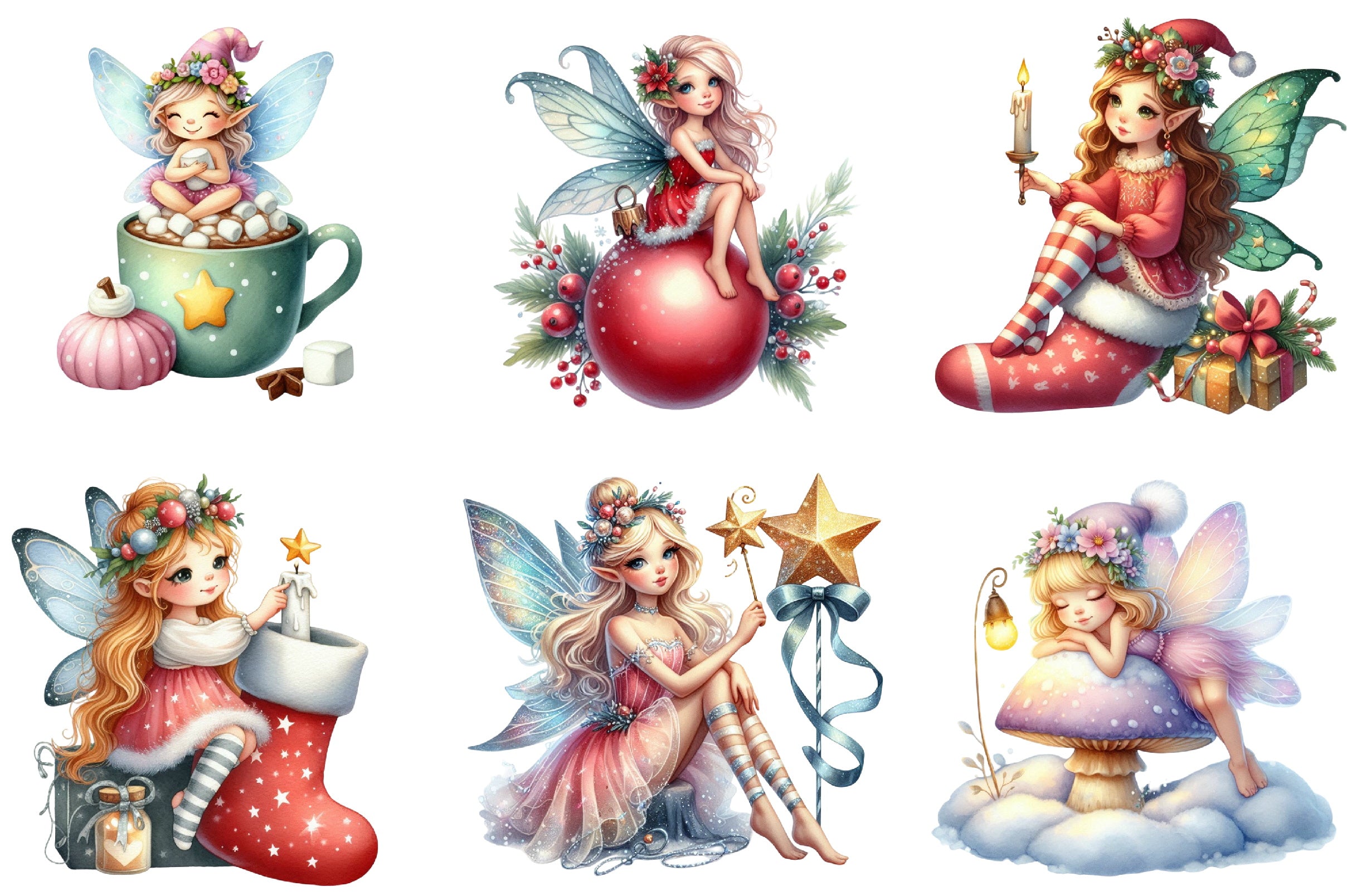 Christmas Fairy Sitting Clipart Bundle