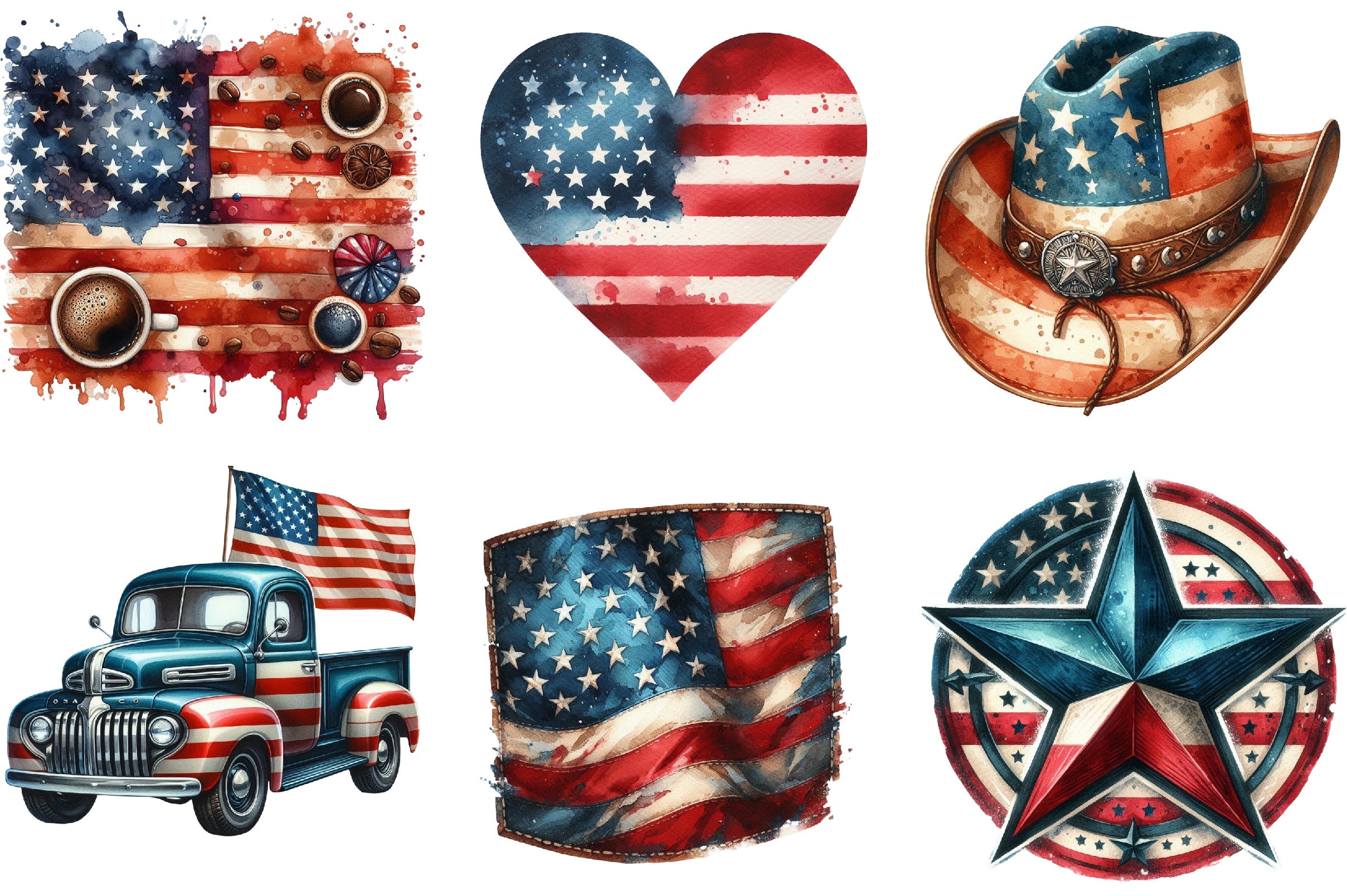 Vintage Grunge American Flag Clipart Bundle