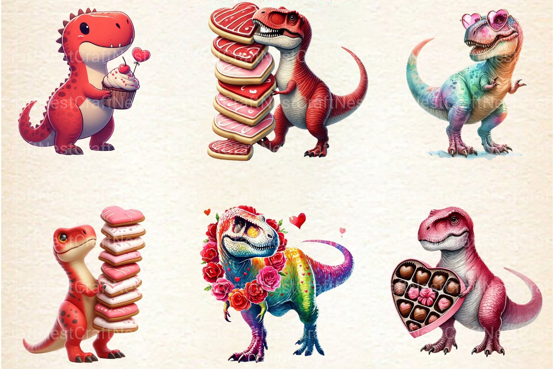 Valentine's Day T-Rex Clipart Bundle 77 - CraftNest - Digital Crafting and Art