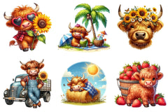 Summer Cute Highland Cow Clipart Bundle 1 - CraftNest - Digital Crafting and Art