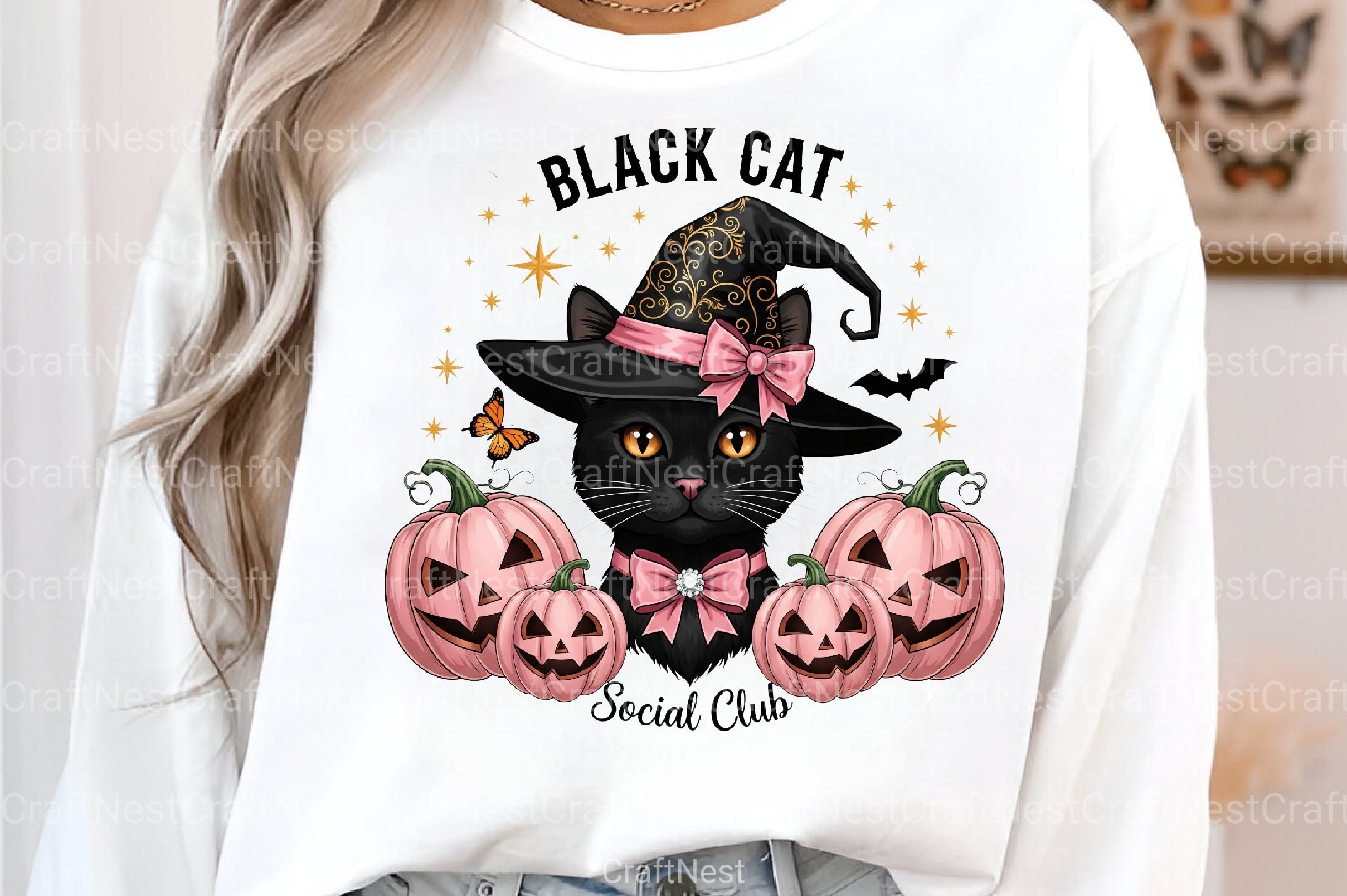 Pink Halloween Cute Black Cat Sticker Bundle - CraftNest - Digital Crafting and Art