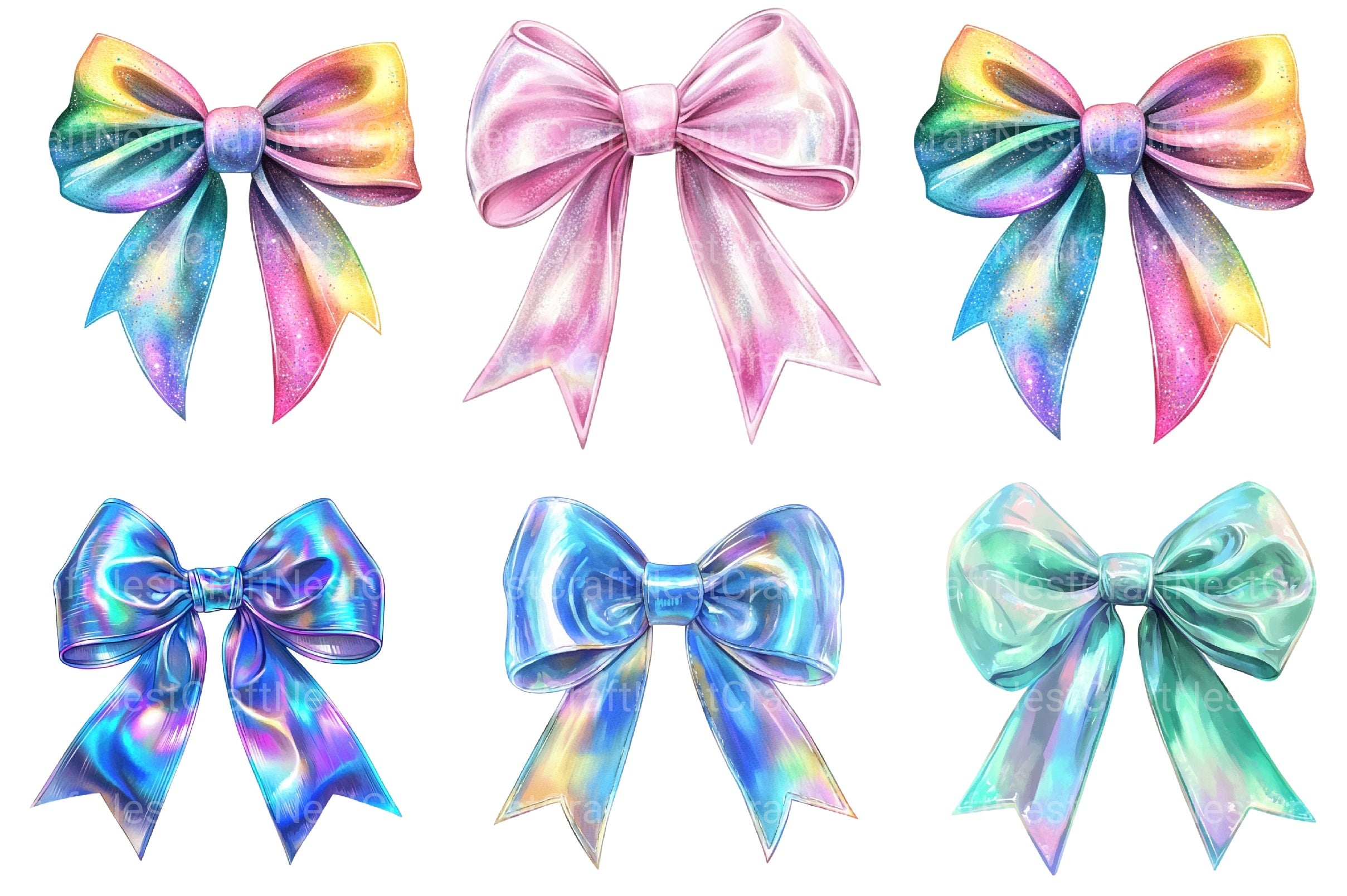 Iridescent Christmas Bow Clipart Bundle - CraftNest - Digital Crafting and Art