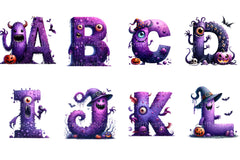 Purple Halloween Monster Alphabet Clipart Bundle - CraftNest - Digital Crafting and Art