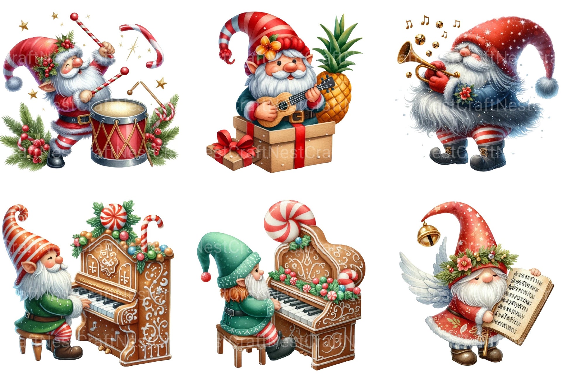 Christmas Gnome Musicians Clipart Bundle 4 - CraftNest - Digital Crafting and Art