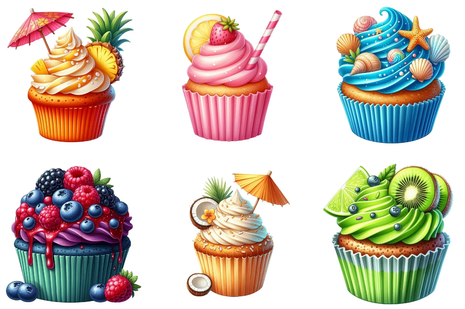 Summer Sweet Cupcake Clipart Bundle - CraftNest - Digital Crafting and Art