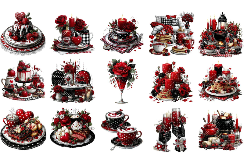 Romantic Valentine Dinner Clipart Bundle - CraftNest - Digital Crafting and Art