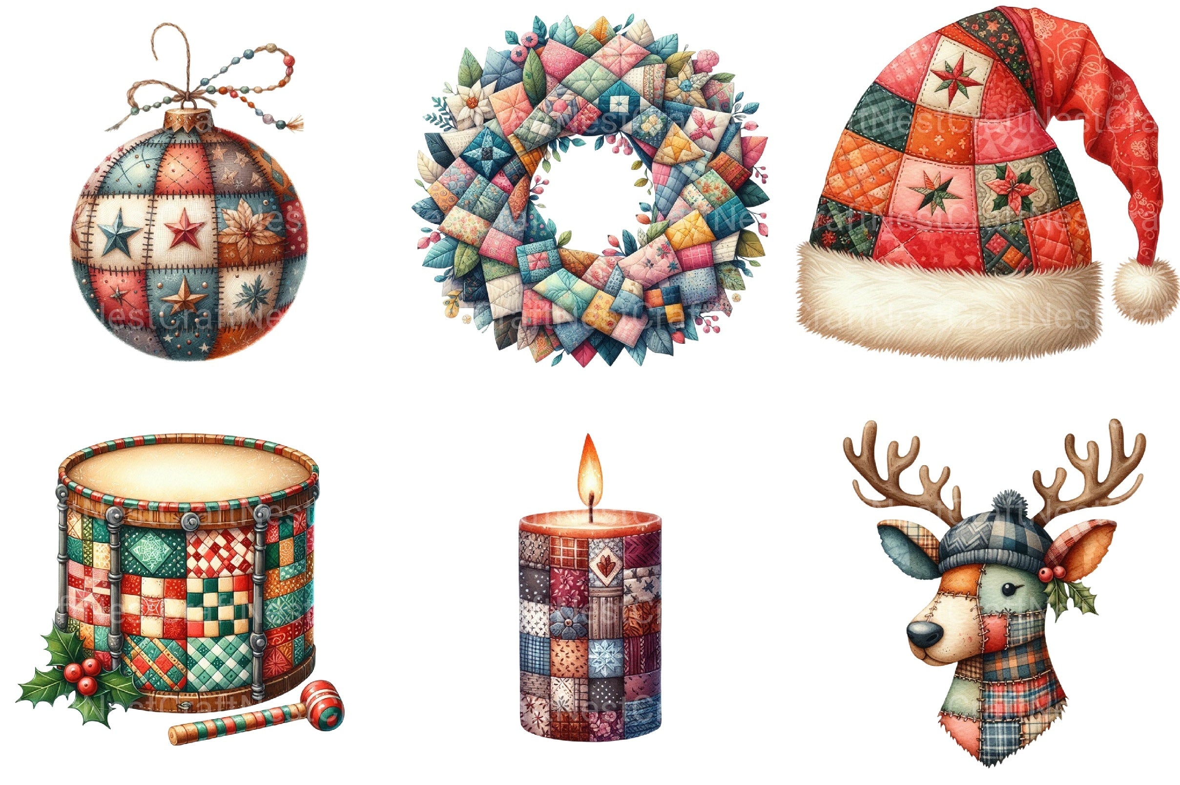 Patchwork Christmas Clipart Bundle 99 - CraftNest - Digital Crafting and Art