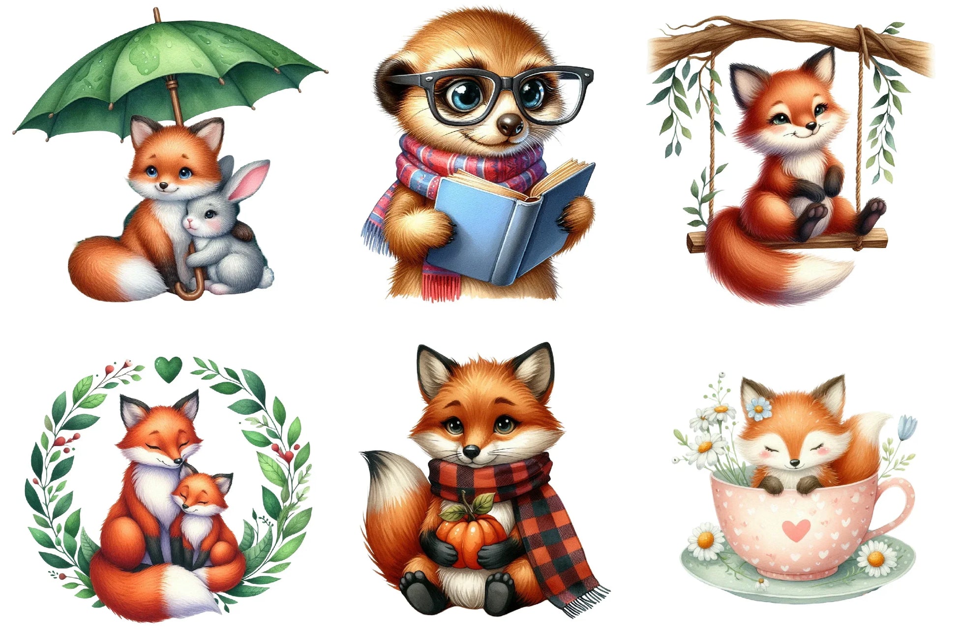 Cute Fox Clipart Bundle - CraftNest - Digital Crafting and Art