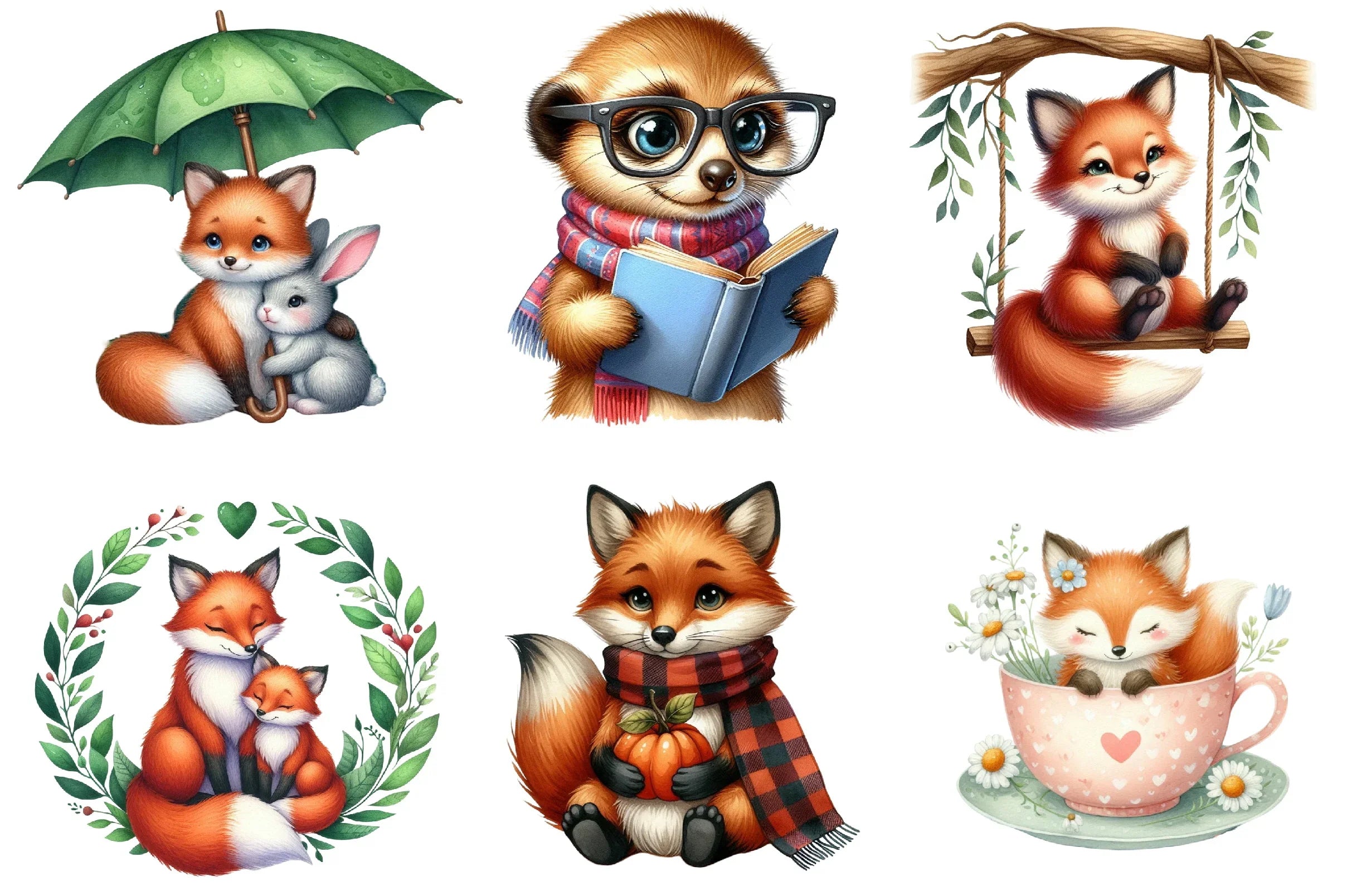 Cute Fox Clipart Bundle - CraftNest - Digital Crafting and Art