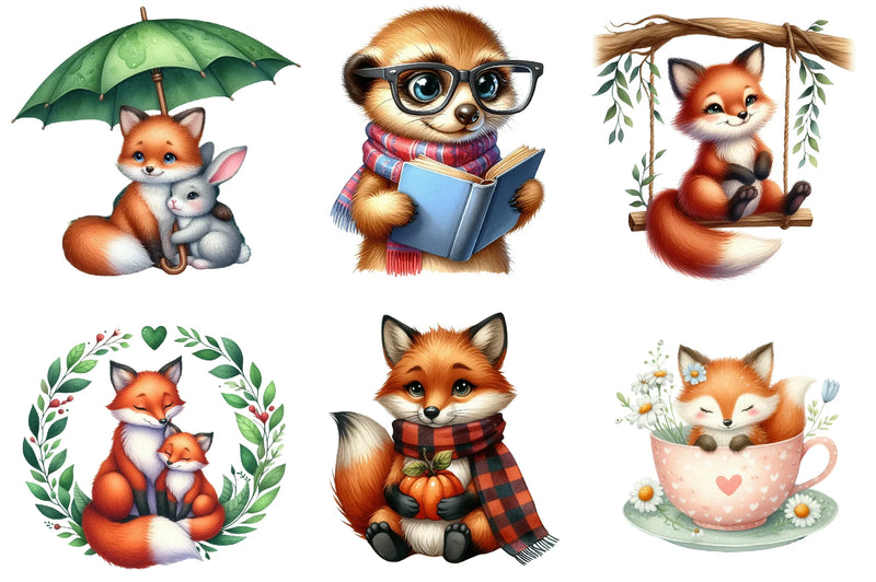 Cute Fox Clipart Bundle - CraftNest - Digital Crafting and Art