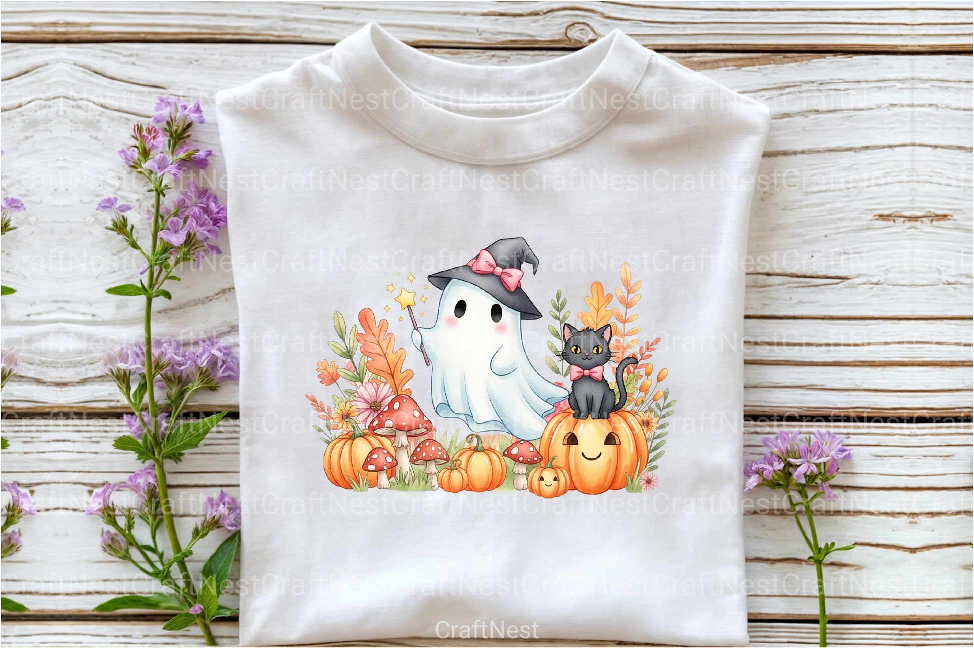 Halloween Cute Ghost Witch Cat Clipart Bundle - CraftNest - Digital Crafting and Art