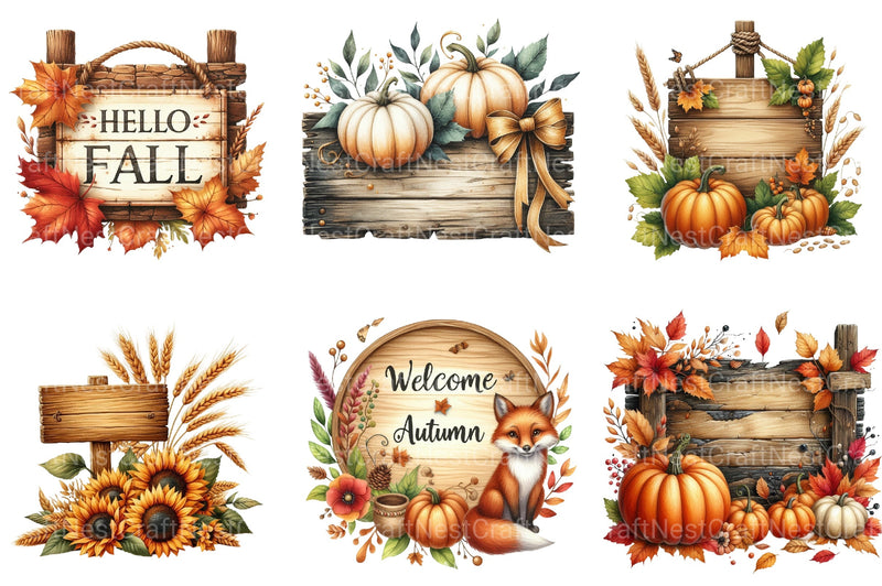 Autumn Wooden Signs Clipart Bundle 11 - CraftNest - Digital Crafting and Art