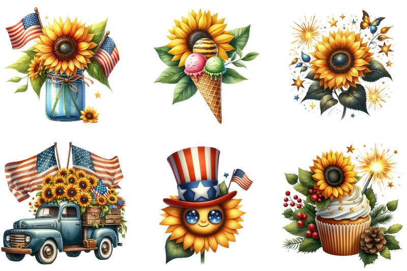 4th of July Sunflower Clipart Bundle - CraftNest - Digital Crafting and Art