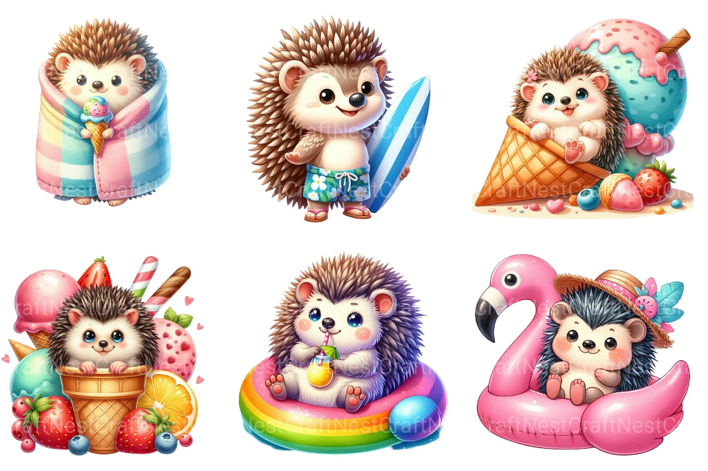 Summer Hedgehog Clipart Bundle - CraftNest - Digital Crafting and Art