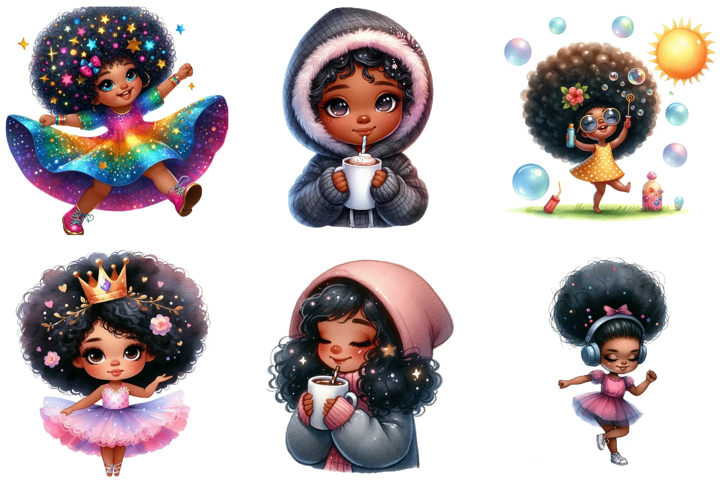 Black Girl Afro Kids Clipart Bundle - CraftNest - Digital Crafting and Art
