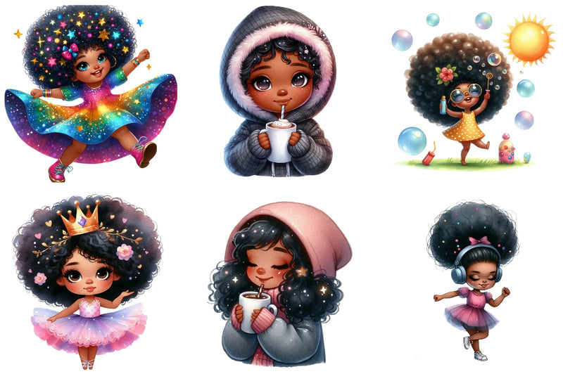 Black Girl Afro Kids Clipart Bundle - CraftNest - Digital Crafting and Art