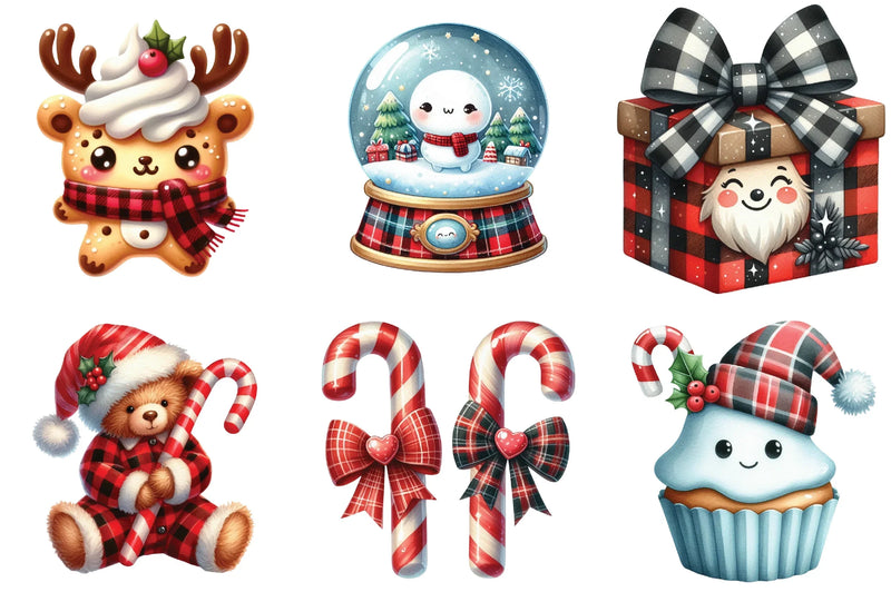 Kawaii Plaid Christmas Clipart Bundle - CraftNest - Digital Crafting and Art
